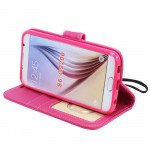 Wholesale Samsung Galaxy S6 Star Diamond Flip Leather Wallet Case with Strap (Hot Pink)